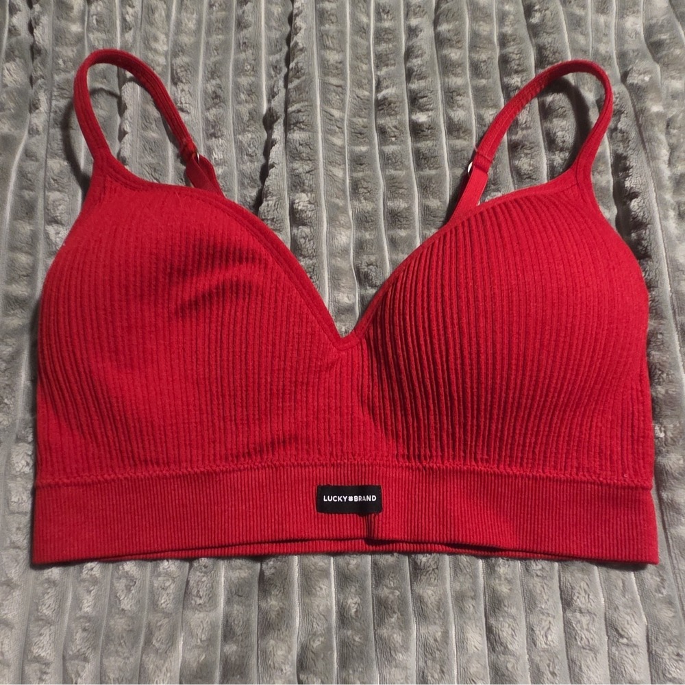 Lucky Brand Seamless Ribbed Wirefree Bralette Red Padded Lounge Bra XL